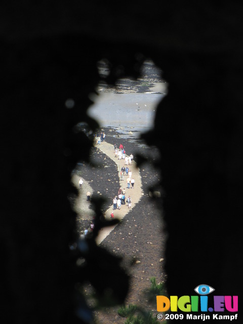 SX09201 People walking on causeway seen from St Michaels Mount watch tower